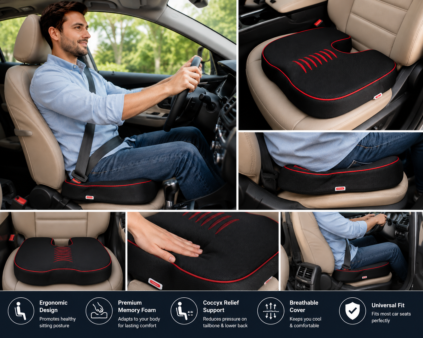 Vellivo ComfortSeat – Memory Foam Coccyx Cushion