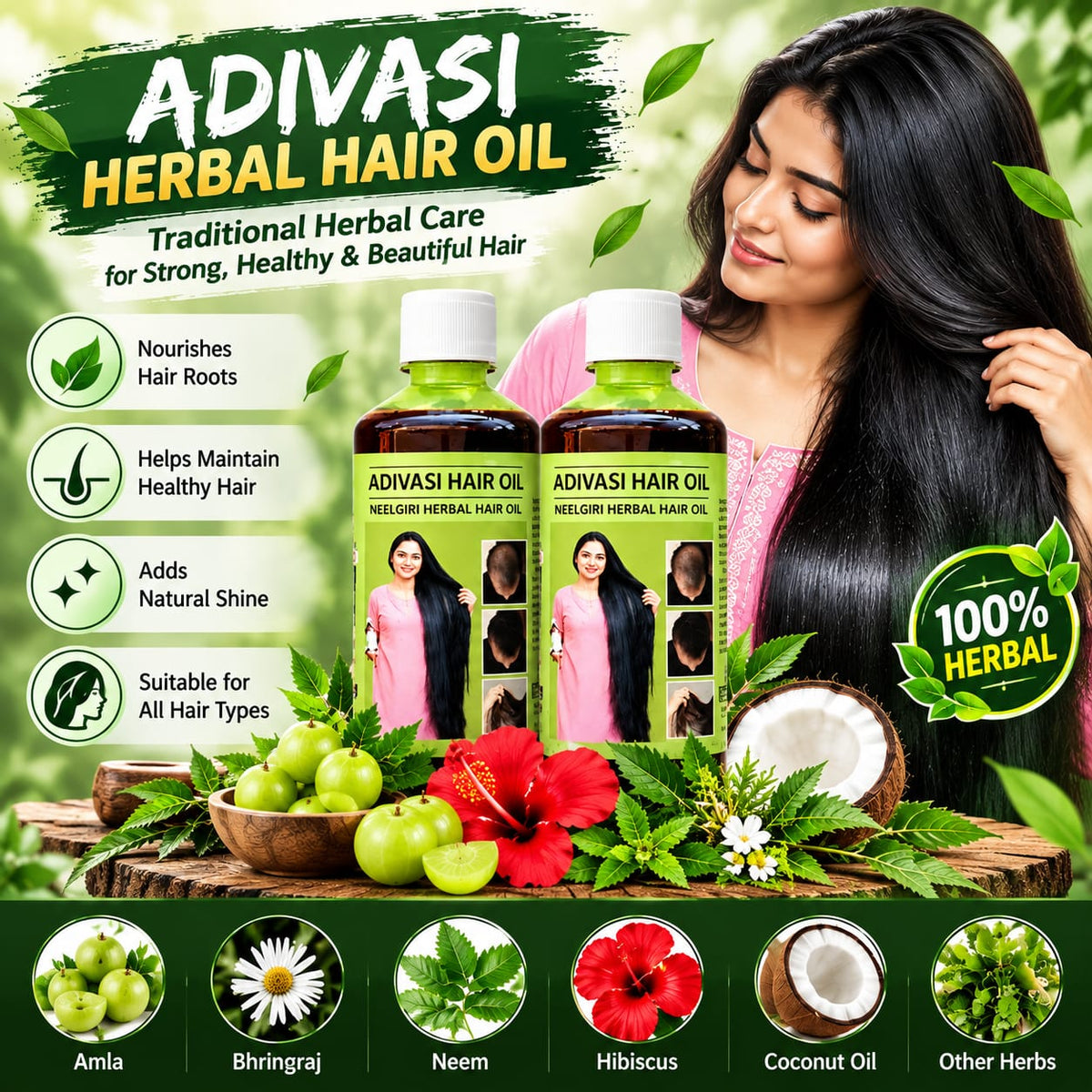 Adivasi Herbal Hair Oil - Buy 1 Get 1 Free (2Pack)