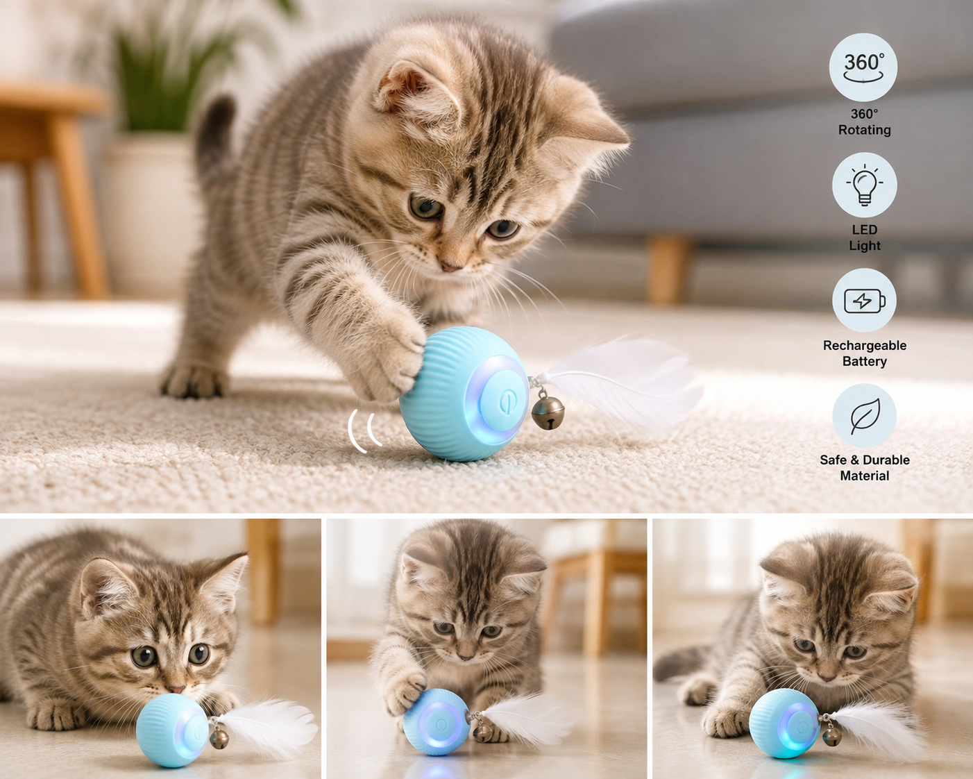 Vellivo PurrSpin  Interactive Cat Toy Ball