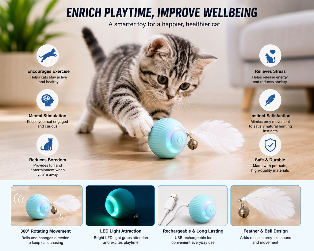 Vellivo PurrSpin  Interactive Cat Toy Ball
