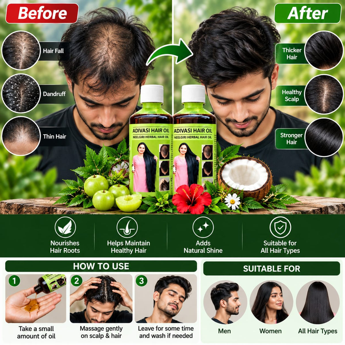 Adivasi Herbal Hair Oil - Buy 1 Get 1 Free (2Pack)