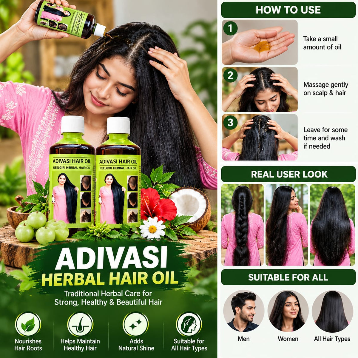 Adivasi Herbal Hair Oil - Buy 1 Get 1 Free (2Pack)