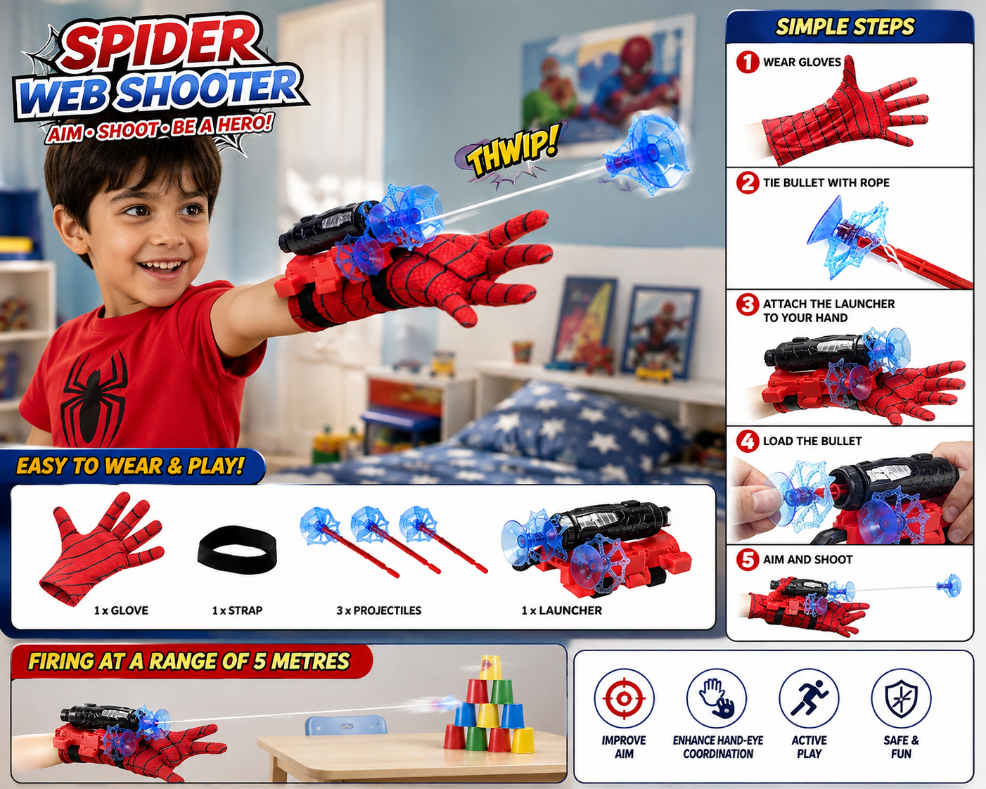 Vellivo WebStrike Spider Web Shooter Toy for Kids